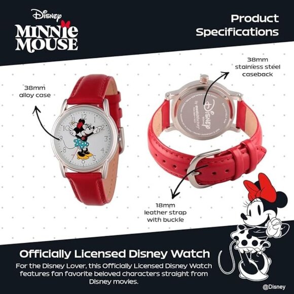 NWT - Disney Minnie Mouse Cardiff Classic Adult Analog Quartz Watch with Leather - Picture 14 of 16